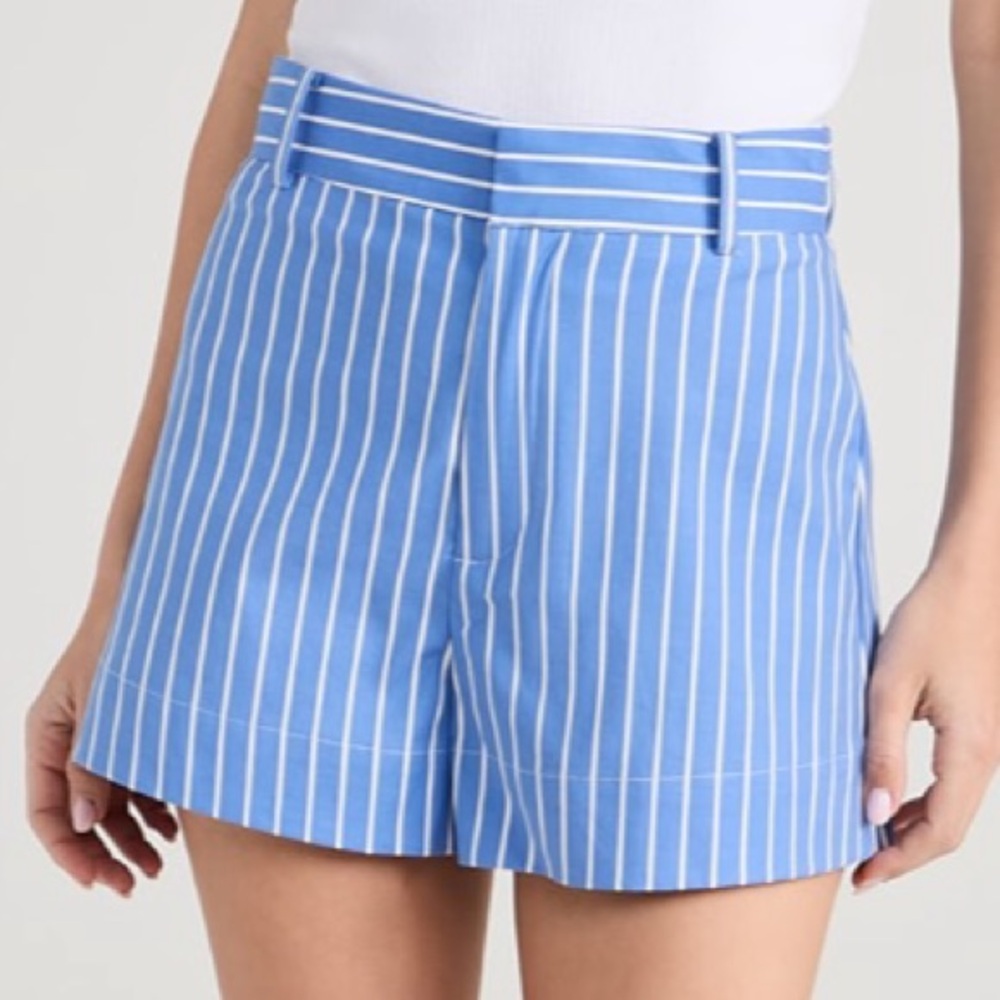 Reformation Blue and White Striped High-Waist Shorts